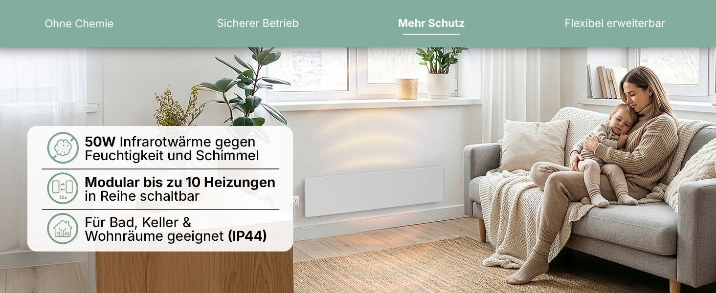 Heidenfeld AS100 Anti-Schimmel-Heizung mit Infrarotw&auml;rme f&uuml;r Wohnr&auml;ume, Keller und Badezimmer